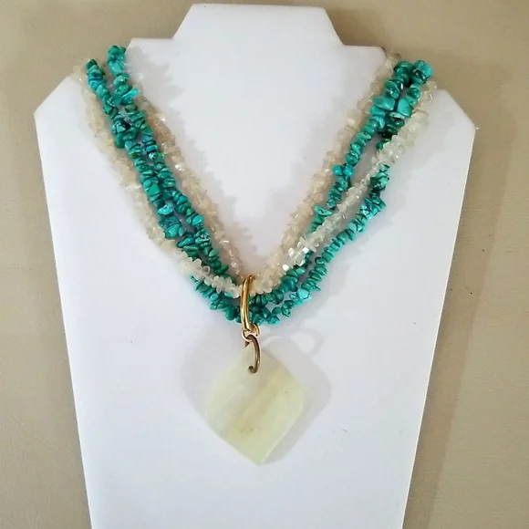 Vintage Boho Turquoise Agate & Moonstone Necklace - Picture 14 of 15